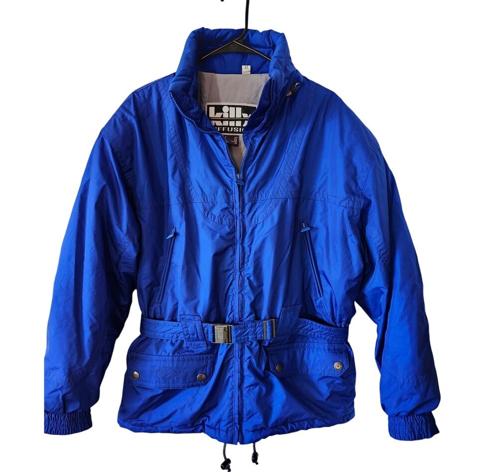 Vtg Large sz 14 Killy Diffusion Ski Jacket 90s Retro Snow Coat Blue Belted Artic